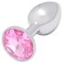 Sunfo - metall analplugg med rosa stein (sølv)