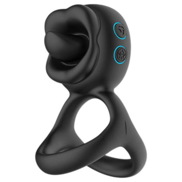 Biu-Biu - penisring og slikkende klitorisvibrator (svart)