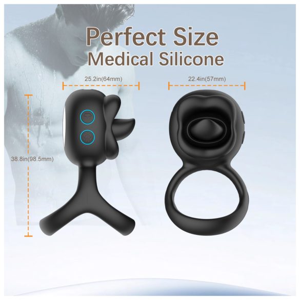 Biu-Biu - penisring og slikkende klitorisvibrator (svart)