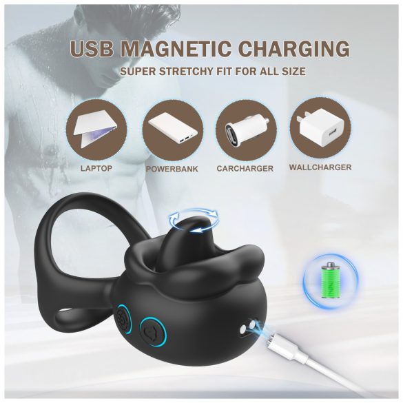 Biu-Biu - penisring og slikkende klitorisvibrator (svart)