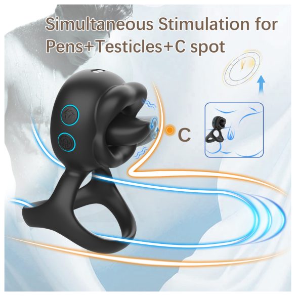 Biu-Biu - penisring og slikkende klitorisvibrator (svart)