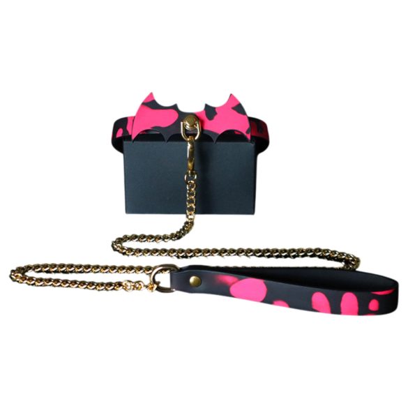 Fargeendrende halsbånd med kobbel (svart)