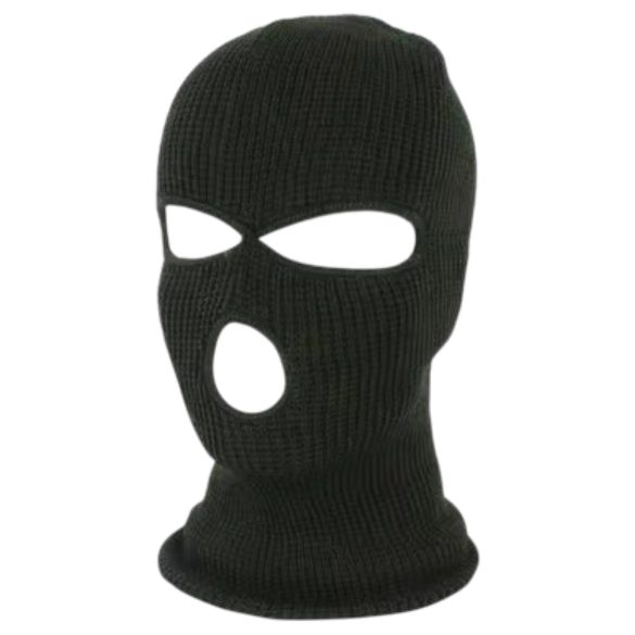 Balaclava - strikket maske med 3 åpninger (svart)