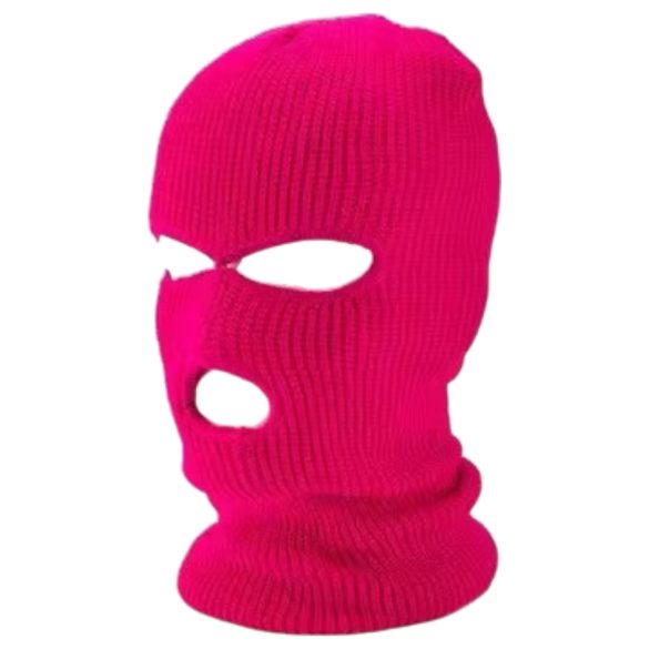 Balaklava - strikket maske med 3 hull (mørk rosa)
