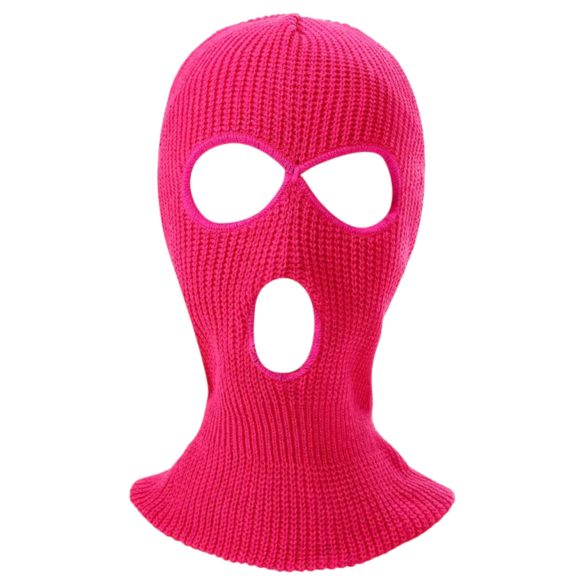 Balaklava - strikket maske med 3 hull (mørk rosa)