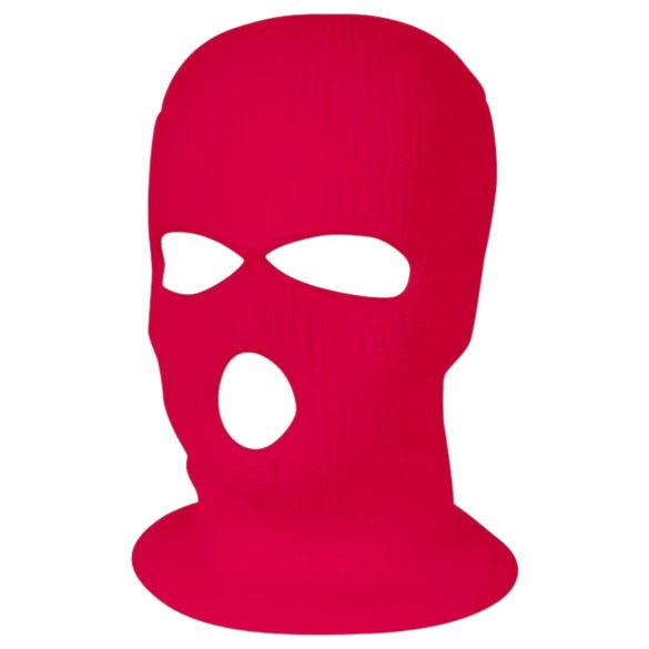 Balaklava - strikket maske med 3 hull (mørk rosa)