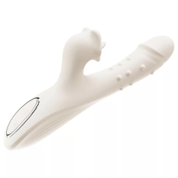 Leopard - støtende slikkepinne, ribbet vibrator (hvit)