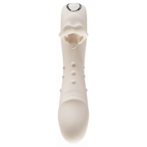 Leopard - støtende slikkepinne, ribbet vibrator (hvit)
