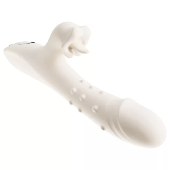 Leopard - støtende slikkepinne, ribbet vibrator (hvit)