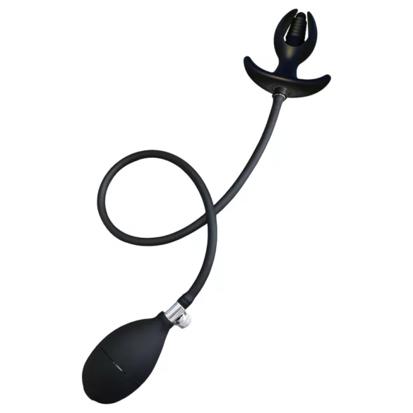 Kangvo - magnetisk oppblåsbar analplugg, rillet (svart)