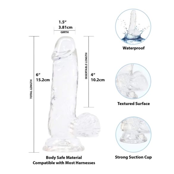 Addiction Crystal - gjennomsiktig sugedildo med ball, 15 cm
