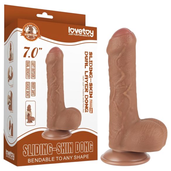 Lovetoy Glidende Hud - To-lags Dildo med Pung - 18,3cm (natur)