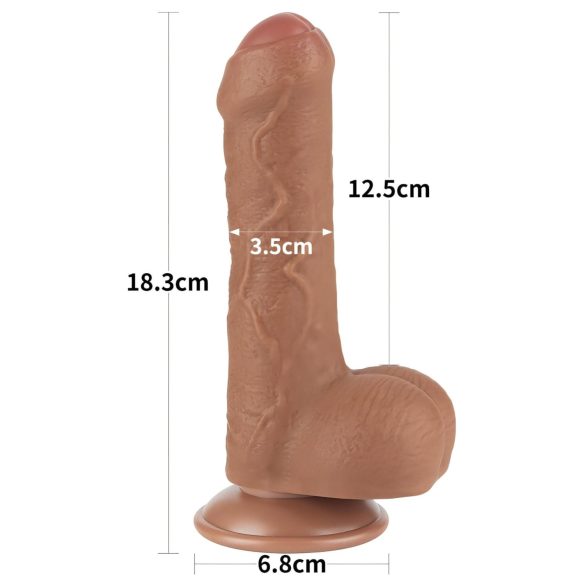 Lovetoy Glidende Hud - To-lags Dildo med Pung - 18,3cm (natur)