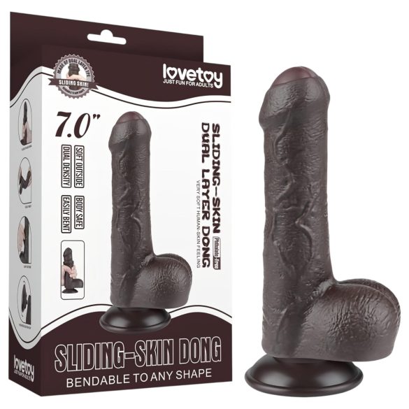 Lovetoy Sliding-Skin - testikulær dobbeltlagdildo - 18,3 cm (brun)