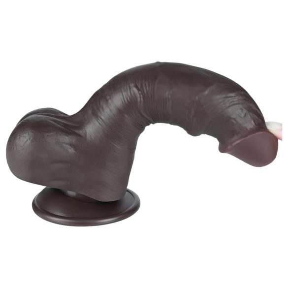 Lovetoy Sliding-Skin - realistisk tofarget dildo med testikler - 20cm (brun)
