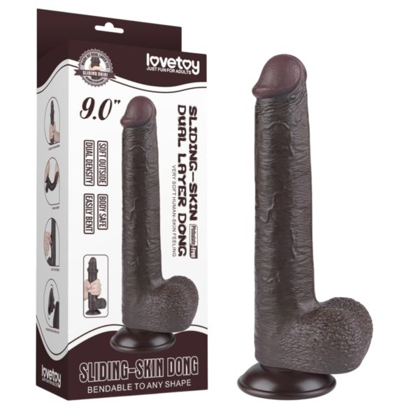 Lovetoy Glidende-Hud - sugekopp, dobbeltsjiktdildo - 20,8 cm (brun)