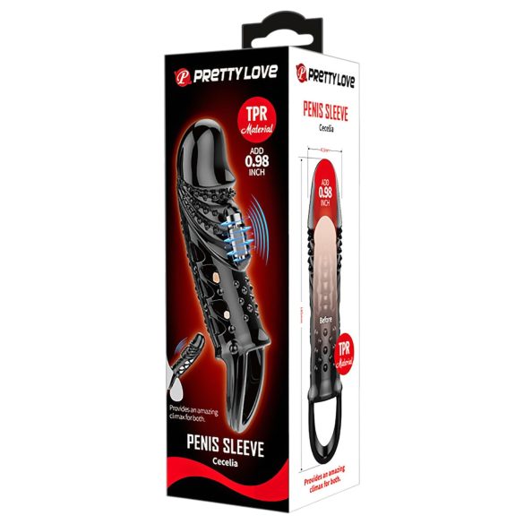 Pretty Love Cecelia - vibrerende penisring og hylster (svart)