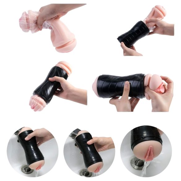 Vibeconnect - Naturtro munn og kunstig vagina masturbator (natur-svart)