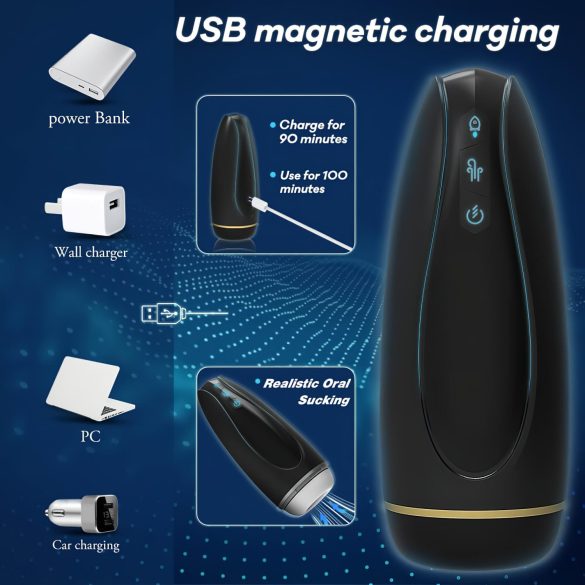 Sex HD Hawk - oppladbar, vibrerende sugemasturbator (svart-hvit)