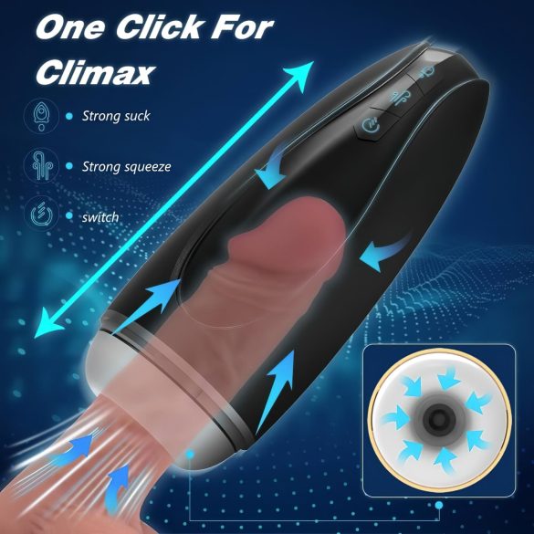 Sex HD Hawk - oppladbar, vibrerende sugemasturbator (svart-hvit)