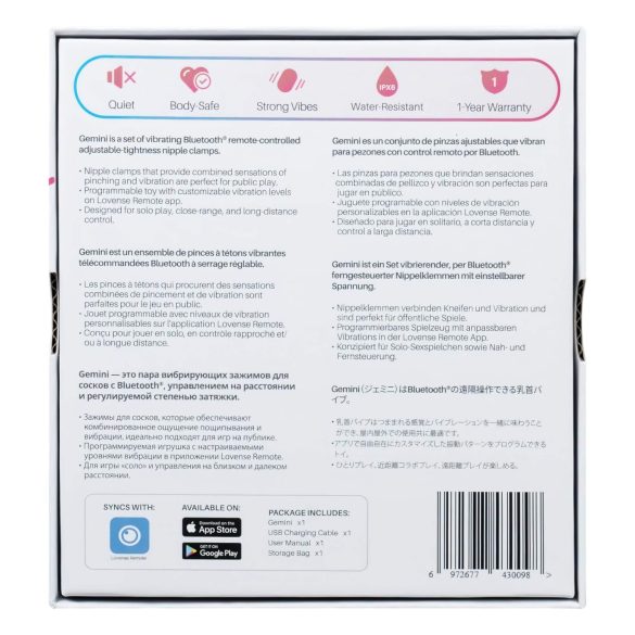 LOVENSE Gemini - smart, vibrerende brystvorteklemmer (rosa)