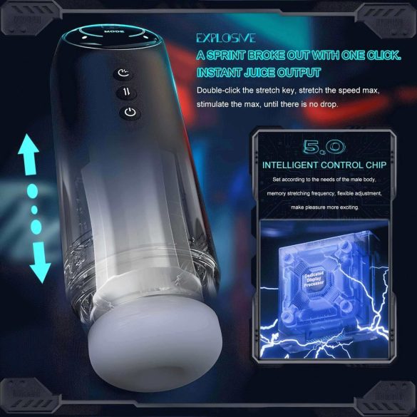 Leopard - opp-ned bevegende, sugende-vibrerende masturbator (svart)