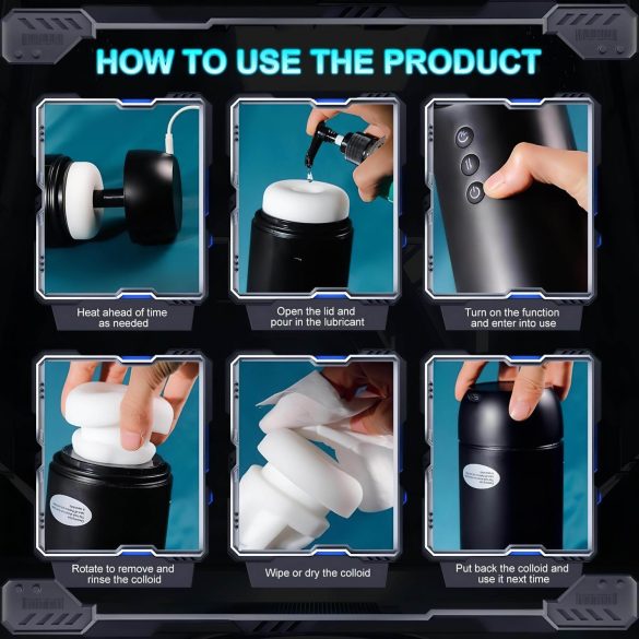 Leopard - opp-ned bevegende, sugende-vibrerende masturbator (svart)