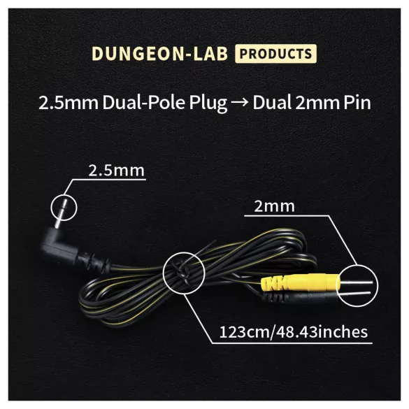 DG-LAB - elektrodeledning fra 2,5 mm jack til 2 mm pigger (svart)