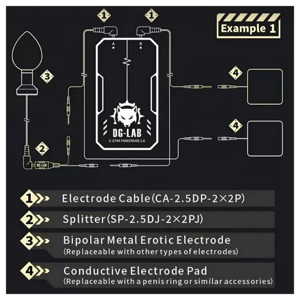 DG-LAB - elektrodefordeler fra 2,5 mm-kontakt til 2 mm (svart)