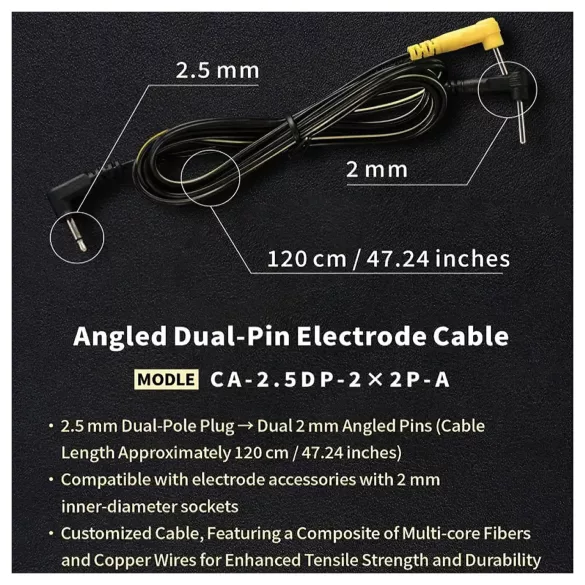 DG-LAB - elektrodekabel med rettvinklede 2 mm plugger (svart)