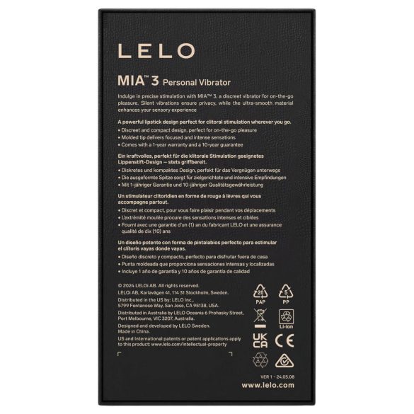 LELO Mia 3 - reisevennlig leppestiftvibrator (svart)