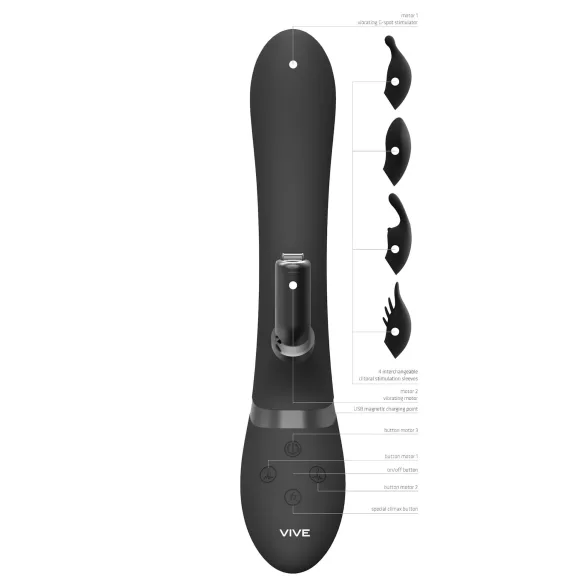 Vive Chou - 4-i-1 klitorisstimulator med arm (svart)