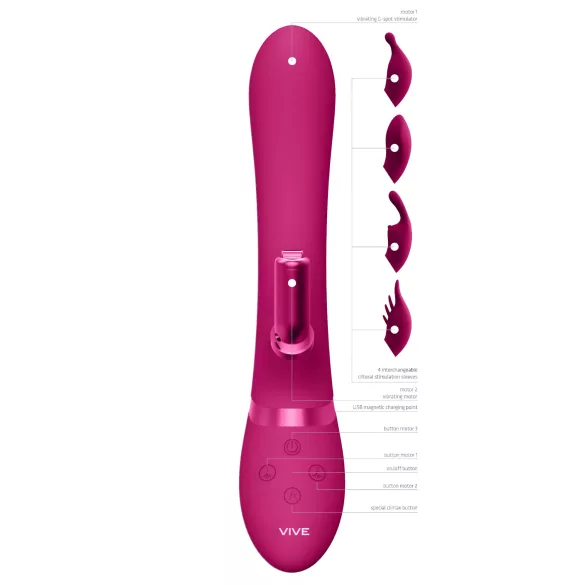 Vive Chou - oppladbar klitorisvibrator med utskiftbare hoder (rosa)