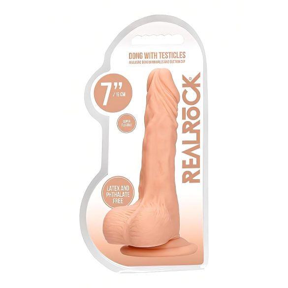 RealRock Dong 7 - naturtro dildo med testikler (17 cm) - naturlig