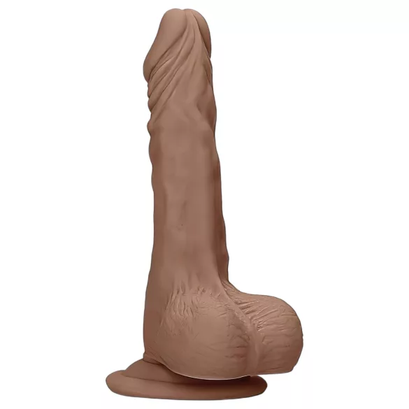 RealRock Dong 7 - naturtro dildo med pung (17 cm) - mørk natur