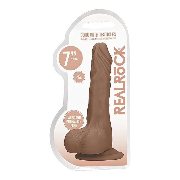 RealRock Dong 7 - naturtro dildo med pung (17 cm) - mørk natur