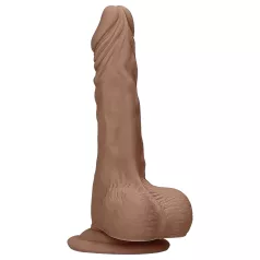   RealRock Dong 10 - naturtro dildo med testikler (25 cm) - mørk hudtone