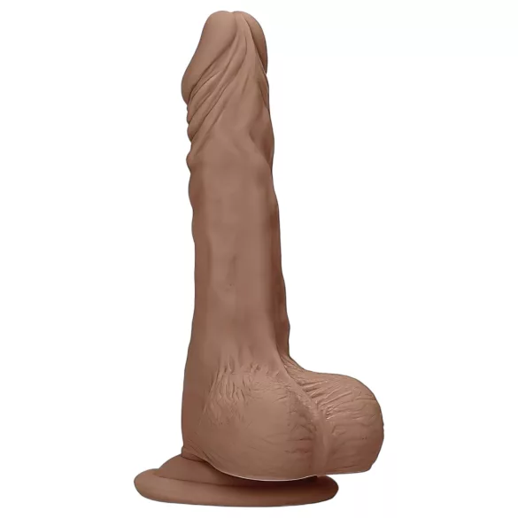 RealRock Dong 10 - naturtro dildo med testikler (25 cm) - mørk hudtone
