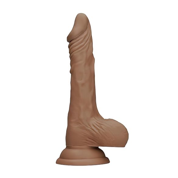 RealRock Dong 10 - naturtro dildo med testikler (25 cm) - mørk hudtone
