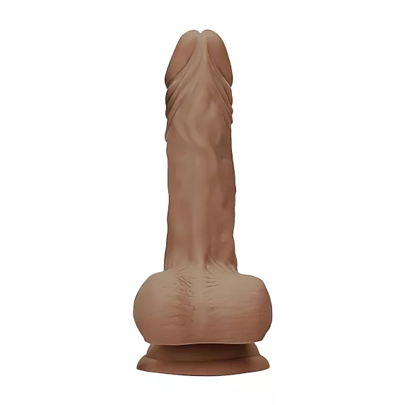 RealRock Dong 10 - naturtro dildo med testikler (25 cm) - mørk hudtone