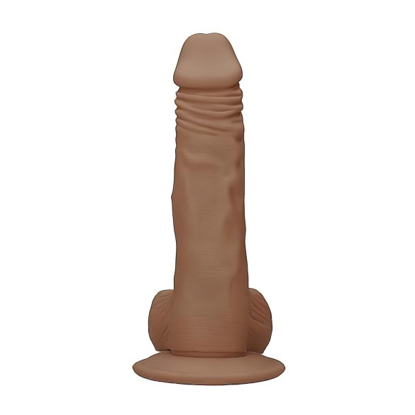 RealRock Dong 10 - naturtro dildo med testikler (25 cm) - mørk hudtone