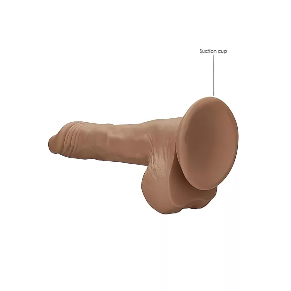 RealRock Dong 10 - naturtro dildo med testikler (25 cm) - mørk hudtone
