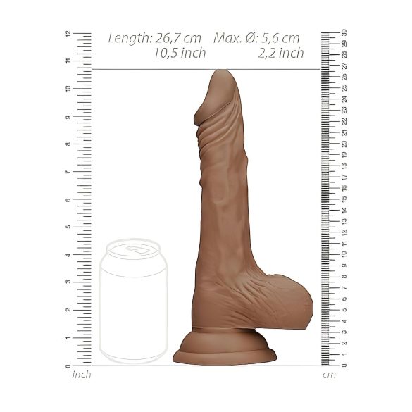 RealRock Dong 10 - naturtro dildo med testikler (25 cm) - mørk hudtone
