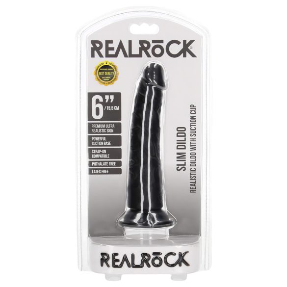 RealRock Slim realistisk dildo - 15,5 cm (svart)