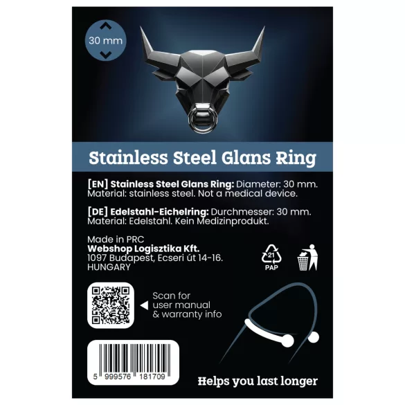 Rustfritt metall penishode-ring - for forsinkelse av ejakulasjon (30 mm)
