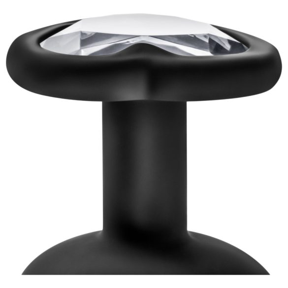 Temptasia M - hjerteformet analplugg med sølvsten (svart) - medium