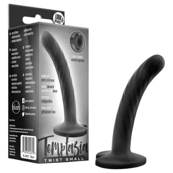 Temptasia Twist Small - dildo med sugekopp, vridd design (svart)