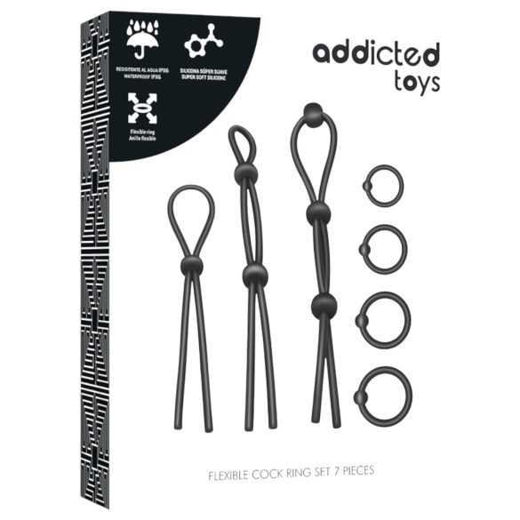 Addicted Toys - Silikon penisringer sett - 7 stk (svart)