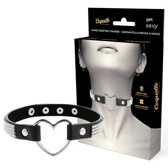 Coquette - strasschoker med hjertvedheng (svart)