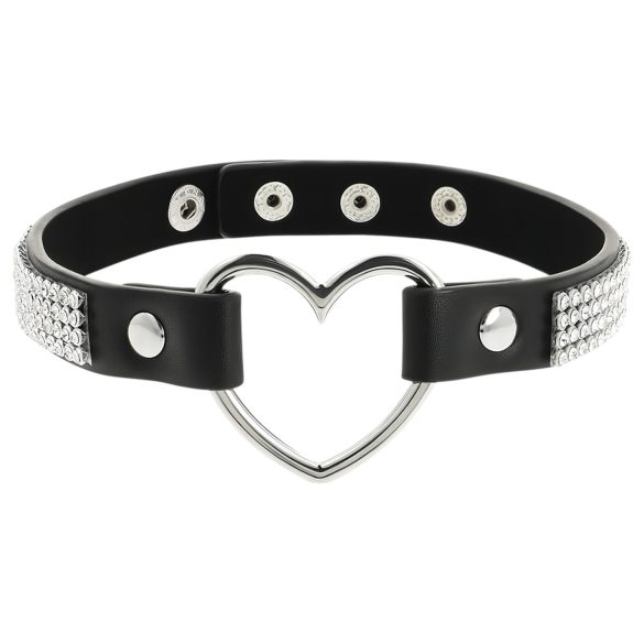 Coquette - strasschoker med hjertvedheng (svart)